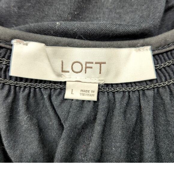 LOFT Mixed Fabric Black Top – Chiffon Front with Cotton Back - Picture 2 of 7